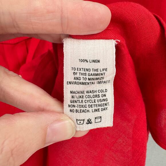 Alex Mill Bright Solid Red 100% Linen Short Sleeve Button Up Utility Camp Shirt - Picture 10 of 10